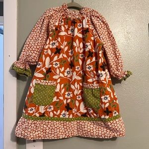 Jelly the Pug 5 dress flowers butterflies orange, sage green, white, tunic style